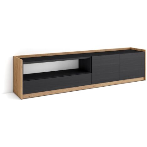 Skraut Home - Mueble TV, Televisión, 207x37x50cm, Para TV hasta 80", Negro y roble (1/5)