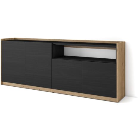 Skraut Home - Aparadores para salón, 207x37x80cm, 4 Puertas, Armario, zapatero, Negro y roble