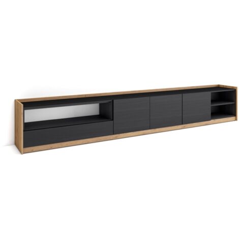 Skraut Home - Mueble TV, Televisión, 310x37x50cm, Para TV hasta 80", Negro y roble (1/5)