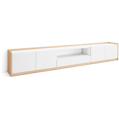 Skraut Home - Mueble TV, Televisión, 310x37x50cm, Para TV hasta 80", Blanco y roble soft (1/5)