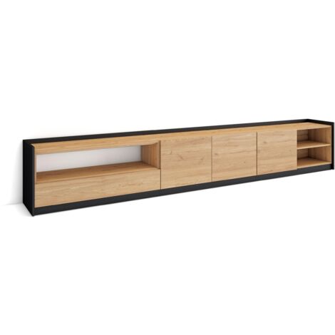 Skraut Home - Mueble TV, Televisión, 310x37x50cm, Para TV hasta 80", Roble y negro (1/5)