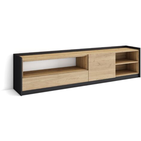 Skraut Home - Mueble TV, Televisión, 207x37x50cm, Para TV hasta 80", Roble y negro (1/5)