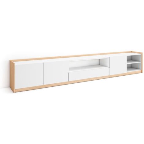 Skraut Home - Mueble TV, Televisión, 310x37x50cm, Para TV hasta 80", Blanco y roble soft (1/5)
