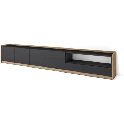 Skraut Home - Mueble TV, Televisión, 310x37x50cm, Para TV hasta 80", Negro y roble (1/5)