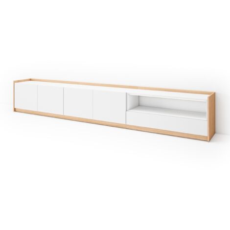 Skraut Home - Mueble TV, Televisión, 310x37x50cm, Para TV hasta 80", Blanco y roble soft (1/5)
