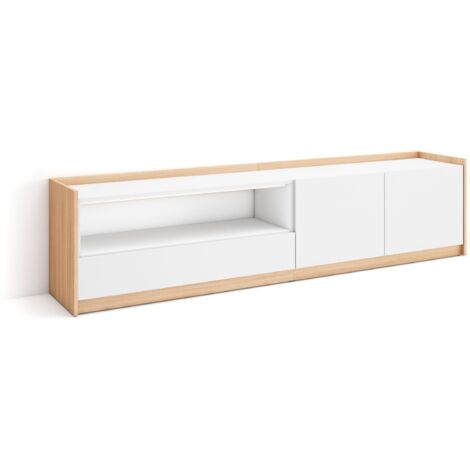 Skraut Home - Mueble TV, Televisión, 207x37x50cm, Para TV hasta 80", Blanco y roble soft (1/5)