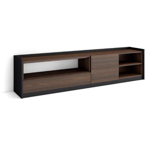 Skraut Home - Mueble TV, Televisión, 207x37x50cm, Para TV hasta 80", Roble oscuro y Negro (1/5)