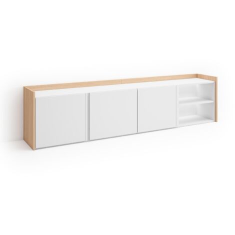 Skraut Home - Mueble TV, Televisión, Muebles de salón, almacenaje, 207x35x50cm, Para TV hasta 80", LED, Estilo Moderno, Blanco y roble soft (1/5)