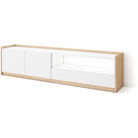 Skraut Home - Mueble TV, Televisión, Muebles de salón, almacenaje, 207x37x50cm, Para TV hasta 80", LED, Estilo Moderno, Blanco y roble soft (1/5)