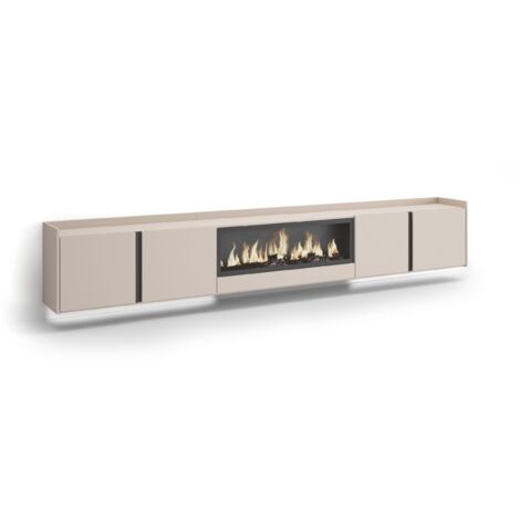 Skraut Home - Mueble TV, Televisión, Muebles de salón, almacenaje, 315x35x50cm, Para TV hasta 80", Chimenea eléctrica XXL, Colgado, Suspendido, LED, Estilo Moderno, Beige (1/5)