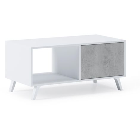 Skraut Home - Mesa de centro con puertas, salón comedor, Modelo WIND, color estructura BLANCO MATE , color puertas Gris Cemento, medidas 92x50x45cm de altura. (1/5)