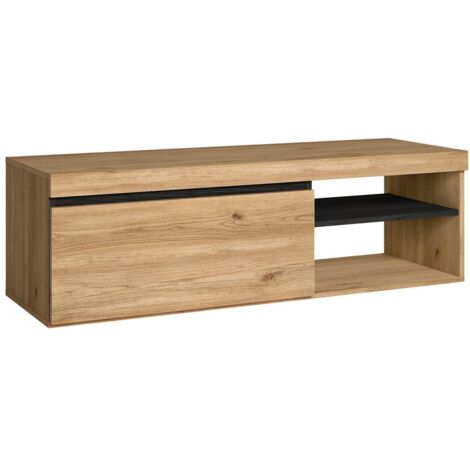 Skraut Home - Mueble de TV "Naturale", Roble/Negro, Mediano, nórdico, 120x40x41cm