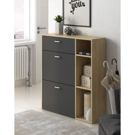 Mueble de Entrada Armario Recibidor Neo Color Roble Gold Y Gris 