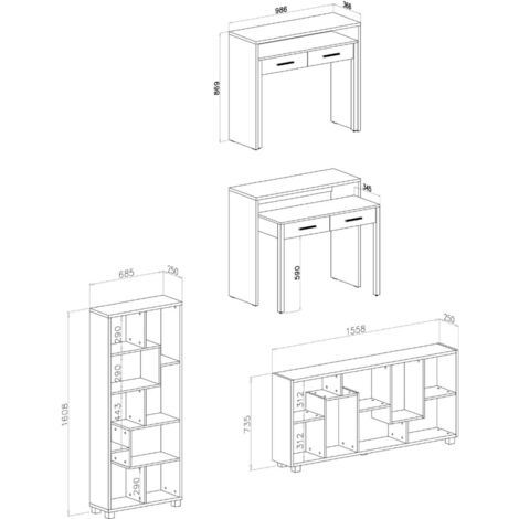 Set Escritorio extensible- Estantería color blanco