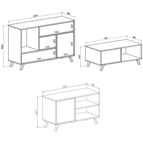 Skraut Home, Muebles de Salón, Modelo Wind, Aparador, Mueble para TV,  Mesa de Centro y Mesa de Comedor, Estilo Nórdico, Melamina