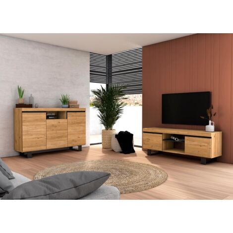 Mueble de TV con patasNaturale, Roble/Negro