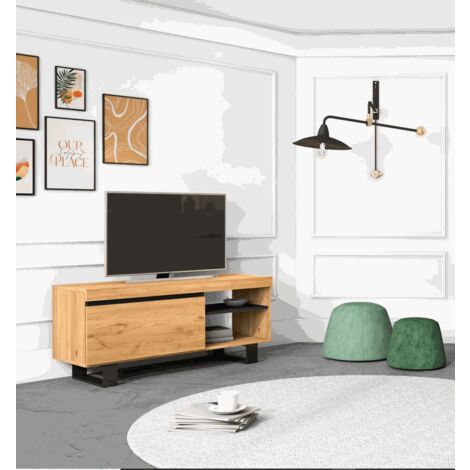 Skraut Home - Mueble de TV con patas Naturale con patas Roble/Negro,  Mediano, nórdico, 120x40x53cm