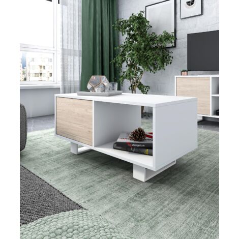 Mesa De Centro Industrial De Roble Y Negro - Mesa Baja Moderna Para Salón (120x60x43,5 Cm)