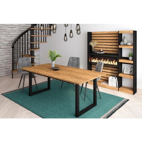 Skraut Home - Mesa de Comedor, 10 Comensales, 200, Robusta y estable gracias a su estructura y patas macizas, Ideal para reuniones familiares, Roble, Estilo Industrial