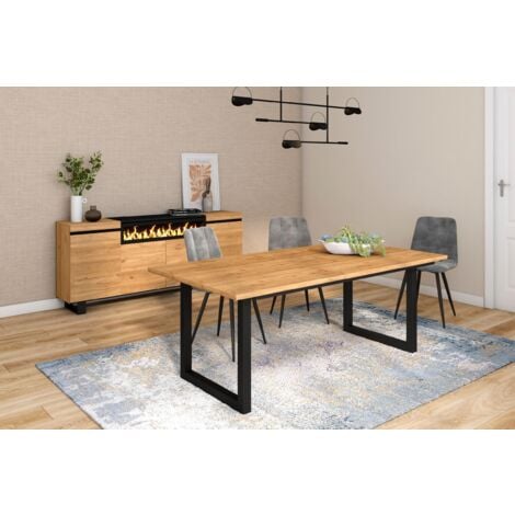Skraut Home - Mesa de Comedor, 10 Comensales, 200, Robusta y estable gracias a su estructura y patas macizas, Ideal para reuniones familiares, Roble, Estilo Industrial