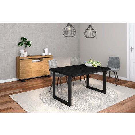 Conjunto muebles salon - Mesa 200 patas X 10 comensales - Aparador / Buffet  140 Tall - Roble y Negro - Estilo Industrial - Conforama