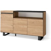Skraut Home - Aparadores para salón, Gran capacidad de almacenaje, 150x87x35cm, 3 Puertas, Diseño industrial, Estilo Moderno, Roble y negro