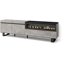 Skraut Home - Mueble TV, Televisión, Muebles de salón, almacenaje, 200x57x35cm, Para TV hasta 80", Chimenea eléctrica, Diseño industrial, Estilo Moderno, Gris Cemento
