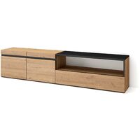 Skraut Home - Mueble TV, Televisión, Muebles de salón, almacenaje, 200x45x35cm, Para TV hasta 80", Con almacenamiento, Estilo Moderno, Roble y negro