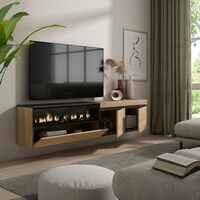 Mueble Tv 200cm Mueble TV Skraut Home - 200x45x35 Cm, Para Televisiones Hasta 80", Estilo Moderno En Roble Y Negro Mueble Tv Chimenea Electrica