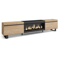 Skraut Home - Mueble TV, Televisión, Muebles de salón, almacenaje, 267x57x35 cm, Para TV gran formato, Chimenea eléctrica XXL, Diseño industrial, Estilo Moderno, Roble y negro
