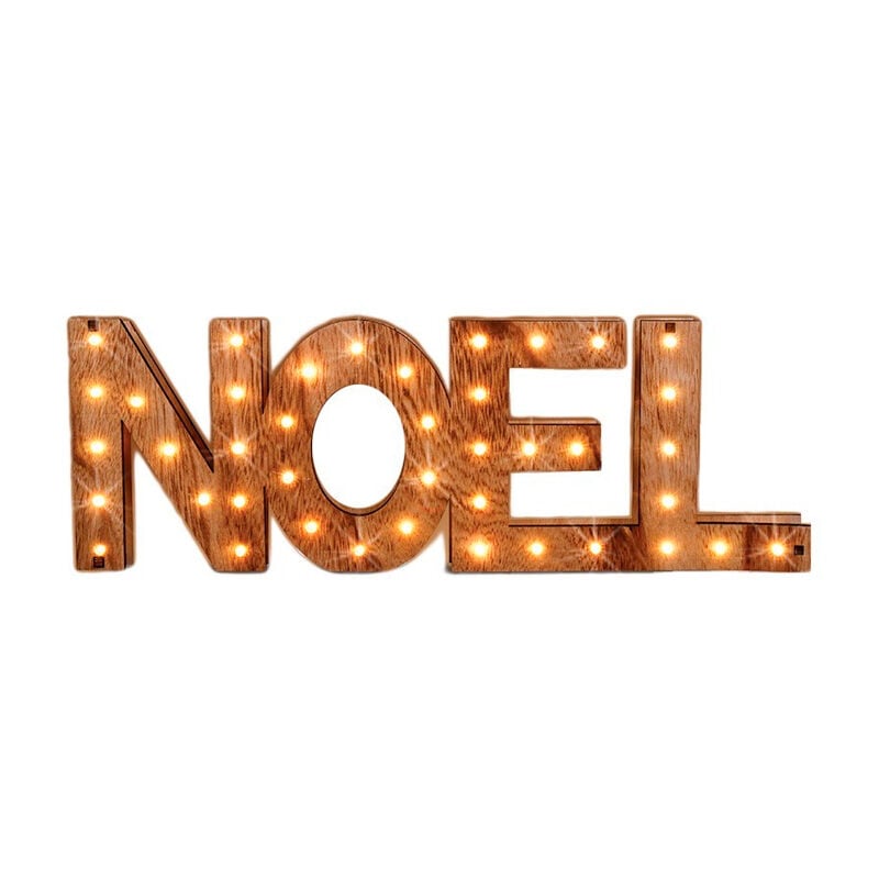 Letras Navideñas Noel con luces led madera 44cm decoracion interiores