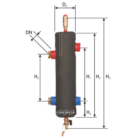 Bouteille de découplage hydraulique + isolation SHE40-OC 25/65 1`F,  40 KW