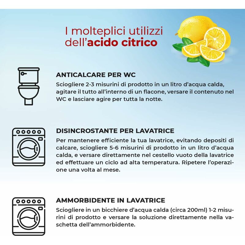 Set 3 Pezzi Smapiu' Acido Citrico Anidro Puro Detergente Multiuso 1,5kg  (3x500g)