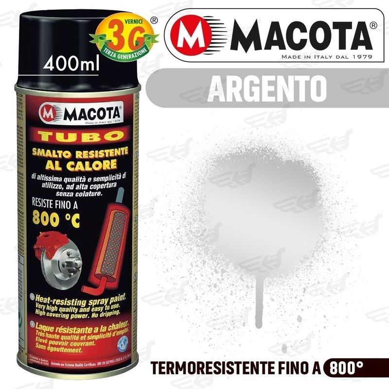 MACOTA Alte Temperature Vernice Spray Pinze Freno Marmitte Tuning Tubo  Argento