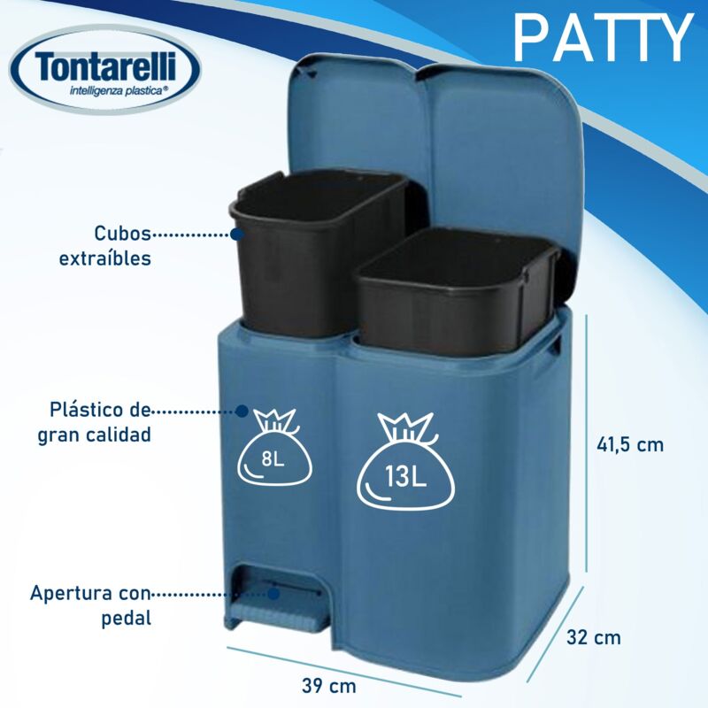 Tontarelli Pattumiera Con Coperchio A Pedale CAROLINA Azzurro 6 Litri - 810153670V