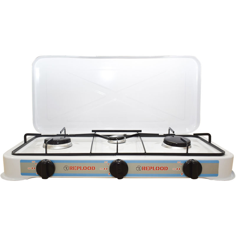 Fornello Gas Gpl 3 Fuochi Bianco Fornellino da Campeggio Cucina Portatile  57x27