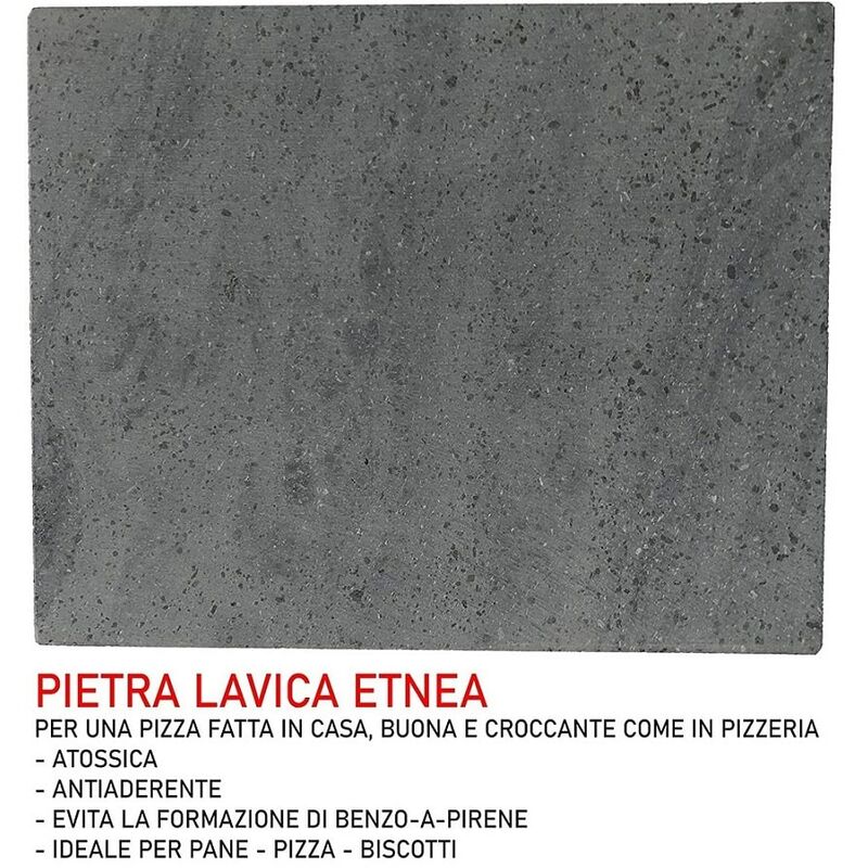 Set Pizza & Carne 3PZ: Pietra LAVICA ETNEA 33X33cm+ Pala in Legno Tagliere per Pizza Pane E Carne 
