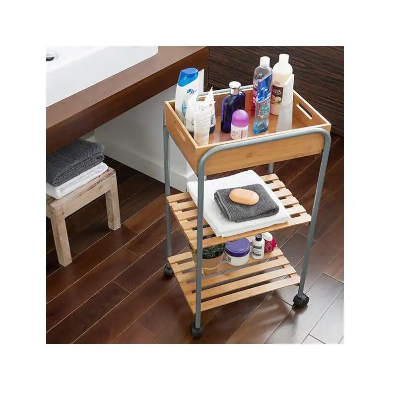 CARRELLO CUCINA E BAGNO 4 RIPIANI IN LEGNO DI BAMBOO