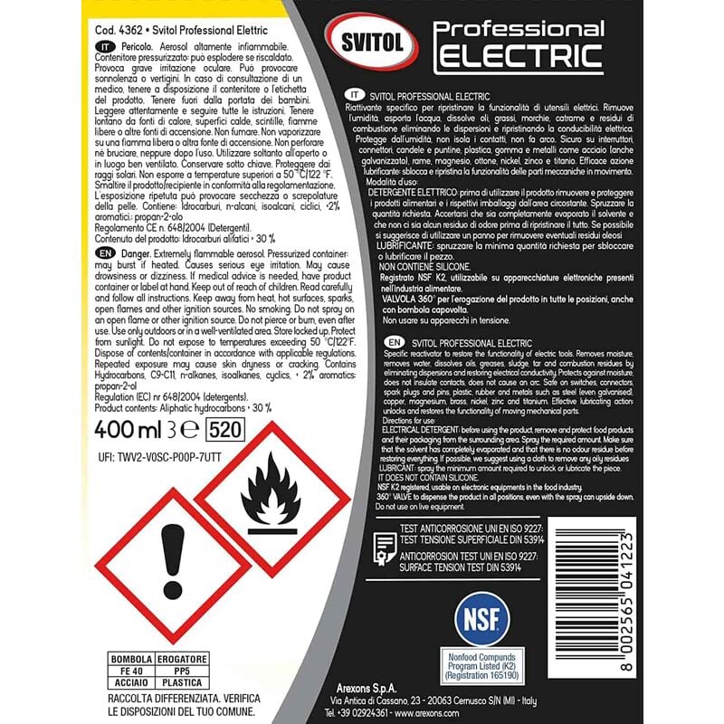 AREXONS SVITOL lubrificante spray pulitore detergente contatti elettrici  400ml - Soligon