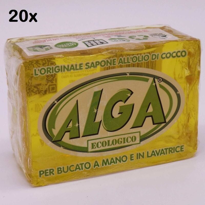 20x Sapone Alga Ecologico 400gr All'olio di Cocco Per Bucato a Mano e  Lavatrice
