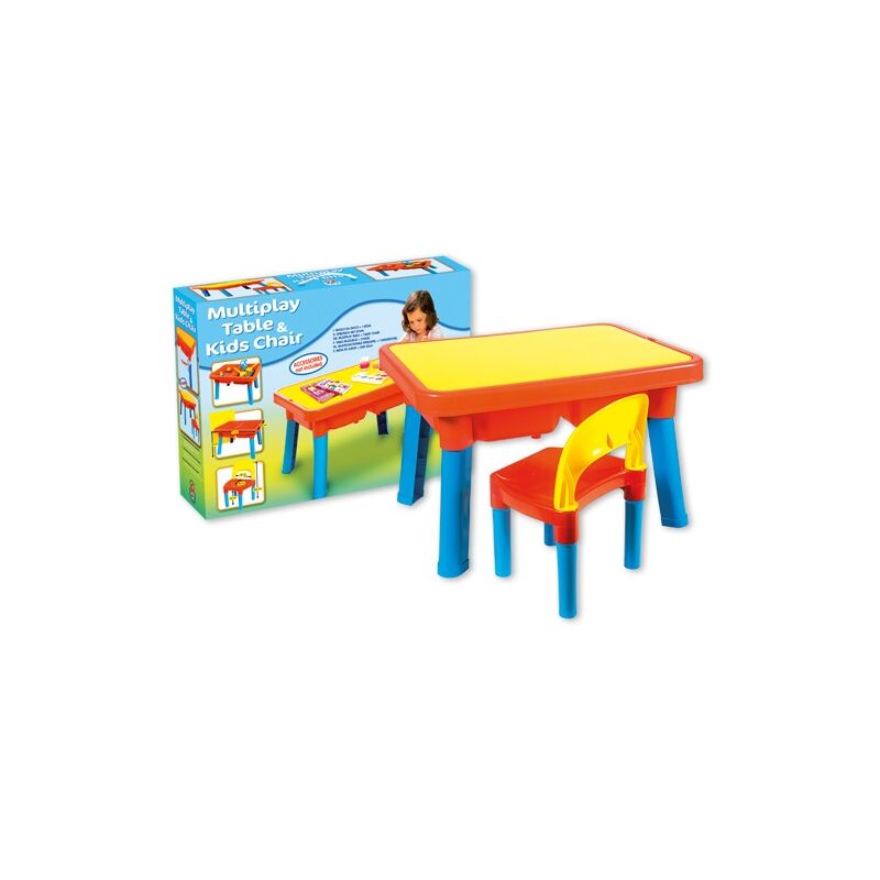 Tavolo Tavolino Multigioco con Sedia in Plastica per Bambini 2 Vasche  71x53x45cm