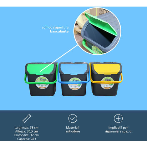 Pattumiera ecologica raccolta differenziata 28 lt giallo 38x36.5x37 cm