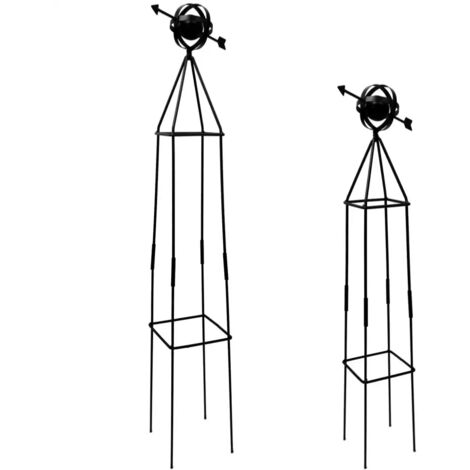 Tralicci Da Giardino In Metallo Per Piante Rampicanti - Confezione Da 2, 40x180 Cm, Tubo Zincato Antiruggine, Nero - 2