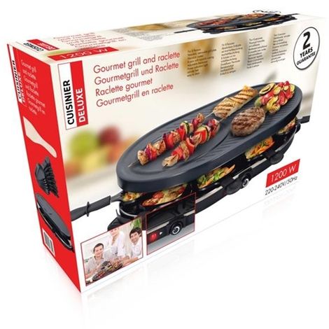 Piastra Raclette Barbecue Elettrica da Tavolo 1200W con 2 Piastre  Antiaderenti