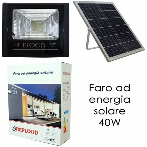 Faro Led 40W Con Pannello Solare Crepuscolare + Telecomando IP67 40 W