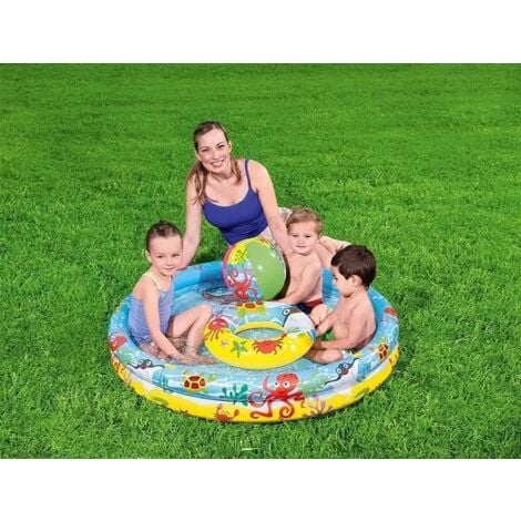 Piscina Gonfiabile Per Bambini Con Ciambella e Palla 2 Anelli 122x120 Cm  137LT