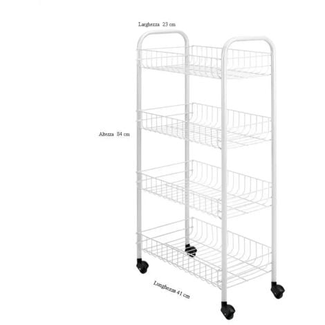 Metaltex Scaffaletto 4 Piani Pisa Carrello TuttoFare Multiuso Bianco