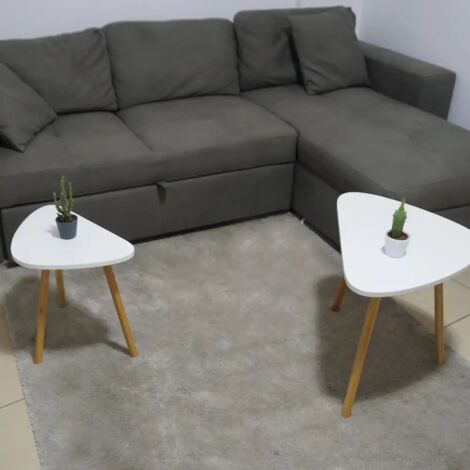 Set 2 Tavolini Hator In Legno Bamb&ugrave; Con Piano Bianco - Design Scandinavo, Misure 60x40cm E 46x30cm