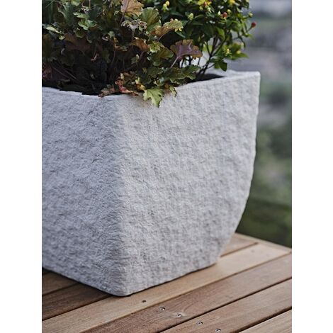 Vaso rettangolare effetto pietra bianca, in plastica, made in Italy