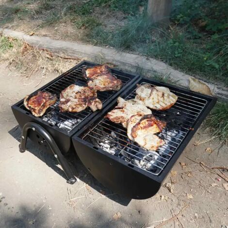 Griglia a carbone nero per barbecue, stufa da griglia, griglia da esterno, doppia camera di combustione, barbecue portatile, barbecue da giardino - Cina Barbecue e Charcoal Grill prezzo